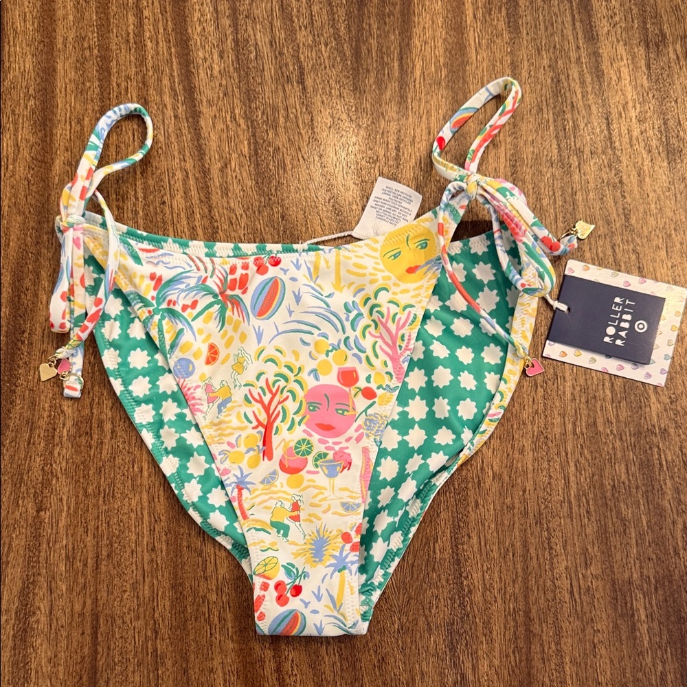 Roller Rabbit Reversible Tie-Side Bikini Bottoms – Floral Print & Green